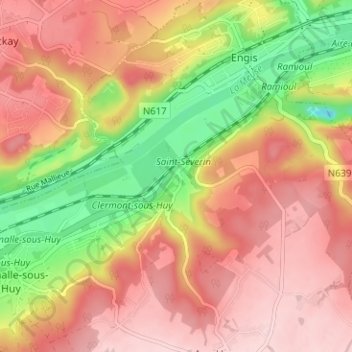Carte topographique Clermont-sous-Huy, altitude, relief