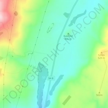 Carte topographique Fruitlands, altitude, relief