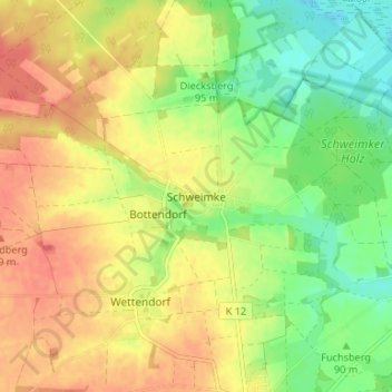 Carte topographique Schweimke, altitude, relief