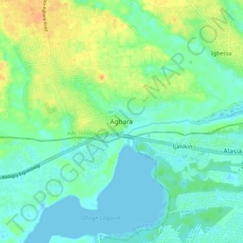 Carte topographique Agbara, altitude, relief