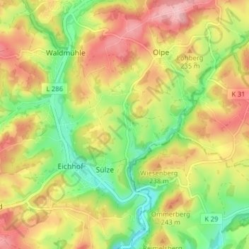 Carte topographique Selbach, altitude, relief