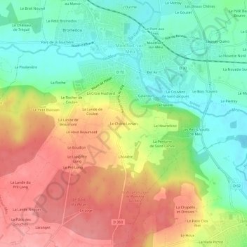 Carte topographique Le Chêne Levran, altitude, relief