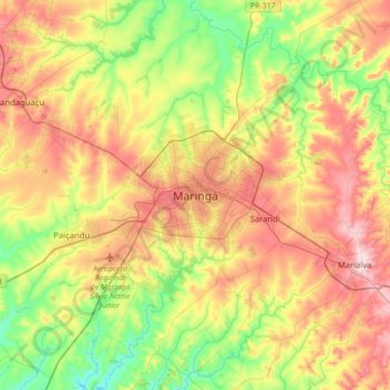Carte topographique Maringá, altitude, relief
