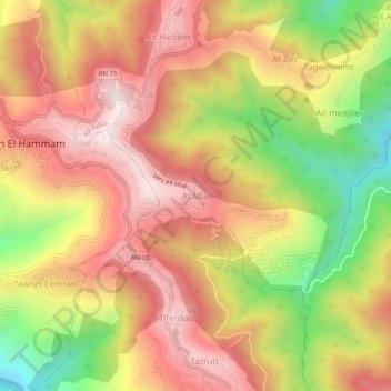 Carte topographique Aït Mellal, altitude, relief