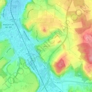 Carte topographique Hagenbuch, altitude, relief