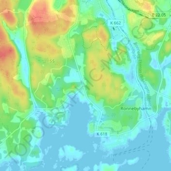 Carte topographique Bussemåla, altitude, relief