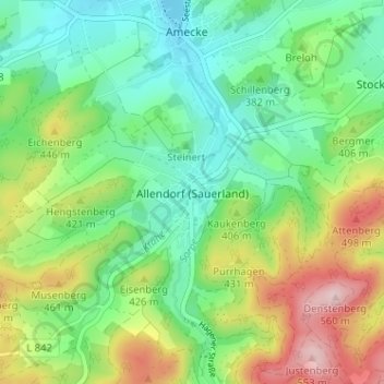 Carte topographique Allendorf (Sauerland), altitude, relief