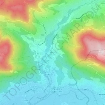 Carte topographique Bémont, altitude, relief