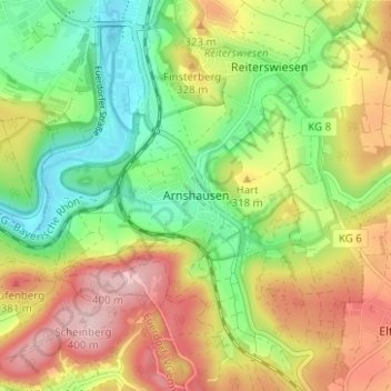 Carte topographique Arnshausen, altitude, relief