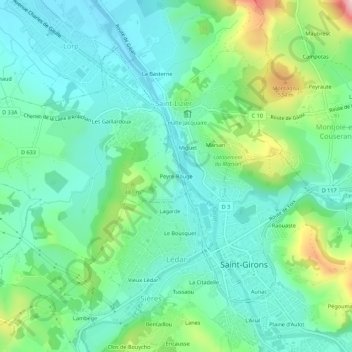 Carte topographique Peyre-Rouge, altitude, relief