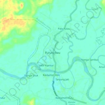 Carte topographique Putussibau, altitude, relief