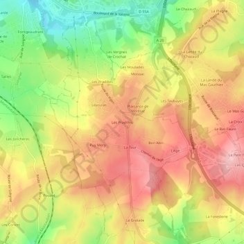 Carte topographique Les Pradilles, altitude, relief