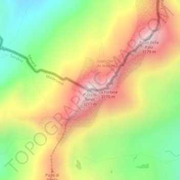 Carte topographique Pizzo di Emet, altitude, relief