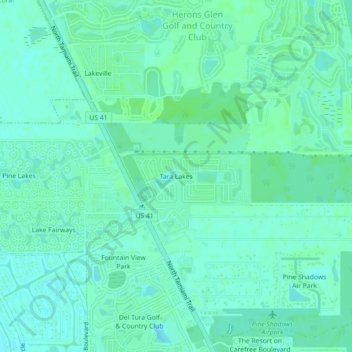 Carte topographique Tara Lakes, altitude, relief