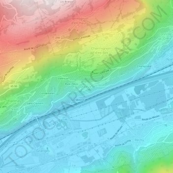 Carte topographique Ollon VS, altitude, relief
