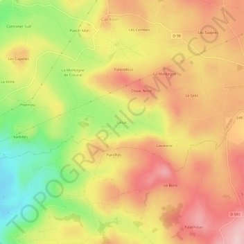 Carte topographique Cissac, altitude, relief