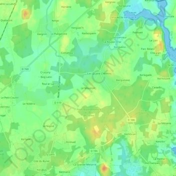 Carte topographique Le Moustoir, altitude, relief