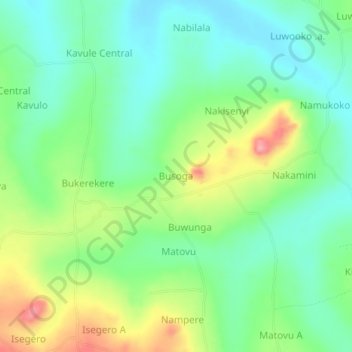 Carte topographique Busoga, altitude, relief