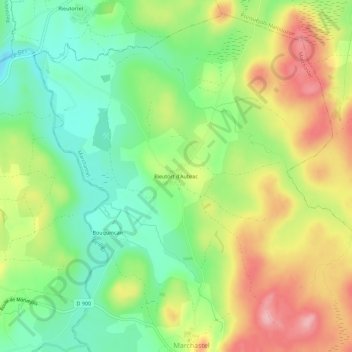 Carte topographique Rieutort d'Aubrac, altitude, relief
