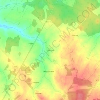 Carte topographique Courcellas, altitude, relief