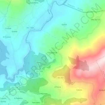 Carte topographique Farnadeiros, altitude, relief