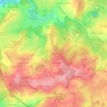 Carte topographique Les Bruges, altitude, relief