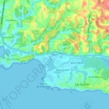 Carte topographique Poucet, altitude, relief