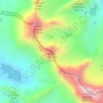 Carte topographique Mount Winchell, altitude, relief
