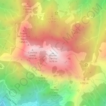 Carte topographique Monte Corchia, altitude, relief