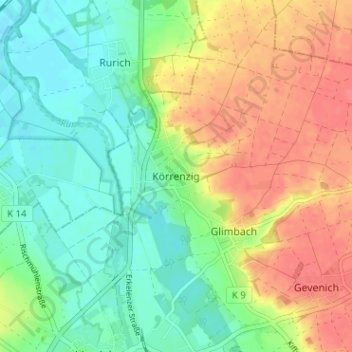Carte topographique Körrenzig, altitude, relief