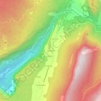 Carte topographique Les Orcets, altitude, relief