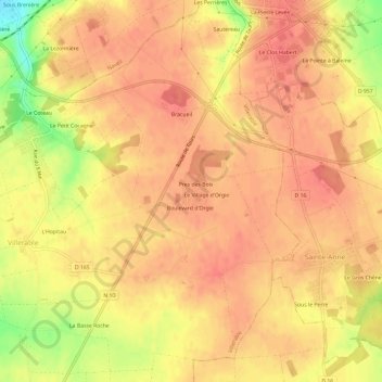 Carte topographique Orgie, altitude, relief