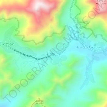 Carte topographique El Guamo, altitude, relief