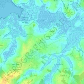 Carte topographique Kercadoué, altitude, relief