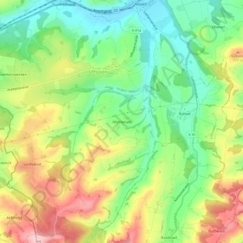 Carte topographique Mühlematt, altitude, relief