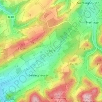 Carte topographique Reiste, altitude, relief