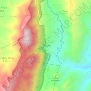 Carte topographique Buangin, altitude, relief