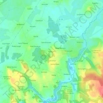 Carte topographique Keriguen, altitude, relief