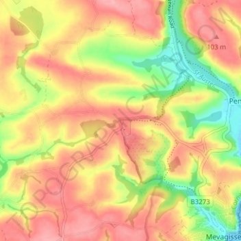 Carte topographique Pengrugla, altitude, relief