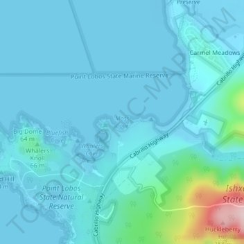 Carte topographique Moss Cove, altitude, relief