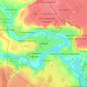 Carte topographique Troitsk, altitude, relief