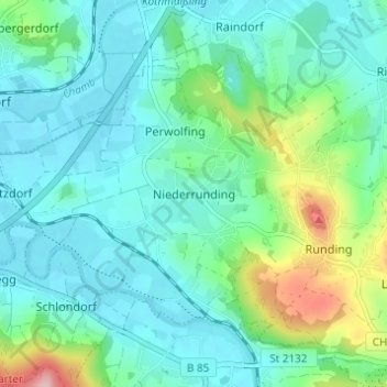 Carte topographique Niederrunding, altitude, relief