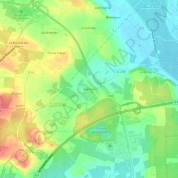 Carte topographique Bayssan, altitude, relief