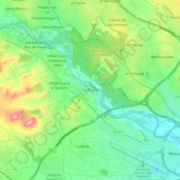 Carte topographique La Presa, altitude, relief