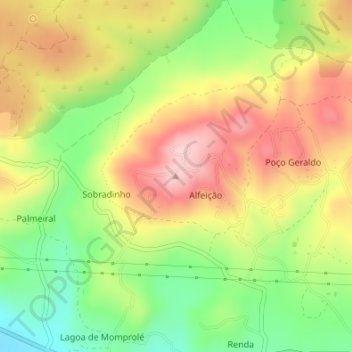 Carte topographique Alfeição, altitude, relief