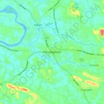Carte topographique Perumbavoor, altitude, relief