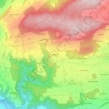 Carte topographique Bergweid, altitude, relief