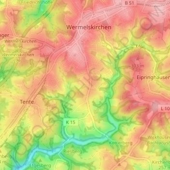Carte topographique Eckringhausen, altitude, relief