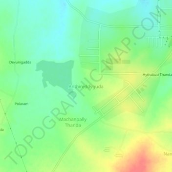 Carte topographique Anthireddyguda, altitude, relief