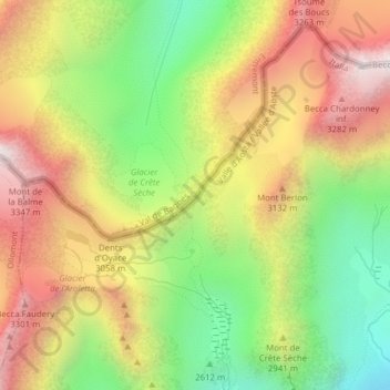Carte topographique Col de Crête Sèche, altitude, relief